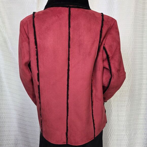 Keren Hart Microsuede Jacket Red Patchwork Women's S Soft Black Faux Fur Lining - Picture 3 of 15